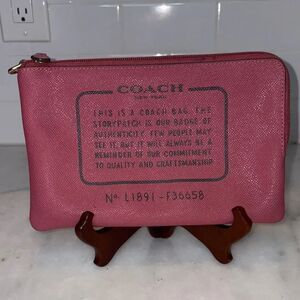 Coach Bag Purse Wristlet Leather Story Patch Saffiano Pink Large Clutch